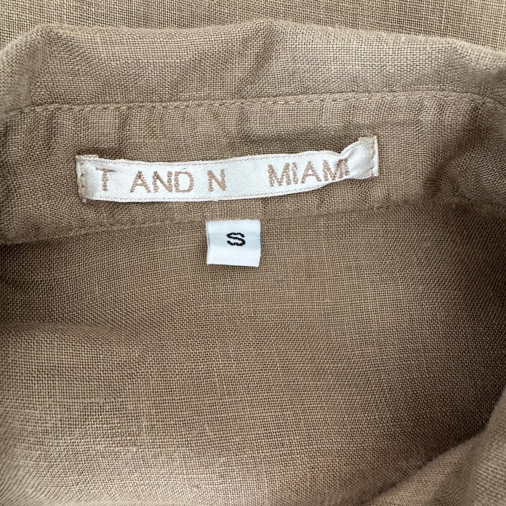 T AND N MIAMI Top Womens S Khaki 100% Baird Irish Handkerchief Linen Tunic VTG - Picture 9 of 11